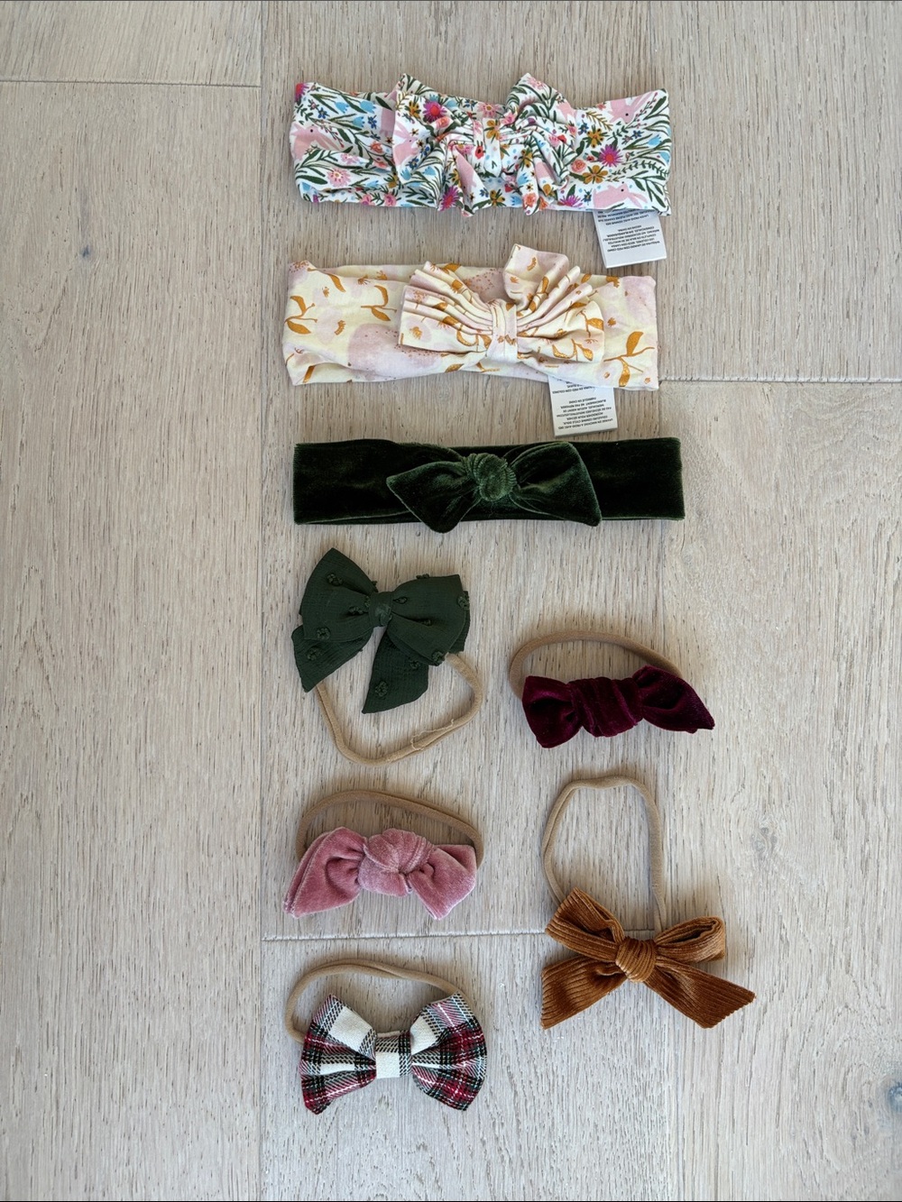 Assorted Baby Bow & Headband Set - Floral, Pink, Green, Burgundy, Velvet, Plaid
